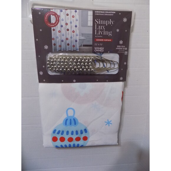 NEW Christmas Ornaments Fabric Shower Curtain Set By Simply Lux Living - Picture 3 of 4